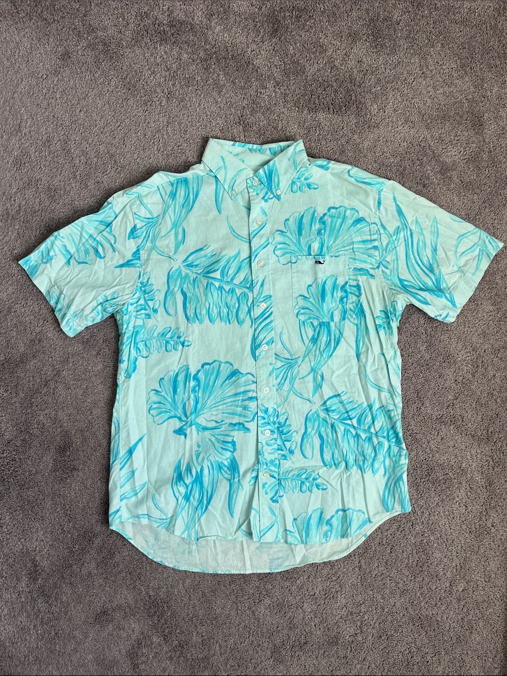 Vineyard Vines Aqua Floral Short-Sleeve Button-Down Shirt
